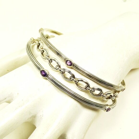 LAGOS Sterling Silver Purple Amethyst Set of Three Bangle Bracelets - Picture 7 of 11